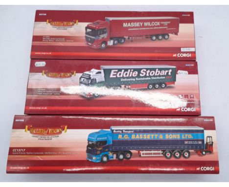 Corgi "Hauliers of Renown" series a boxed group to include; CC13717 Scania R Series Topline Curtainside /Moffett Kooi "R.G. B
