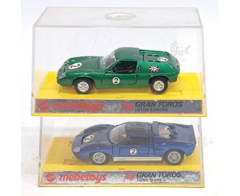 Mattel Mebetoys Gran Toros, Lotus Europa &amp; Ford Mark II, a boxed Car pair. &nbsp;Although unchecked for completeness cond