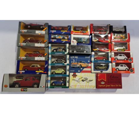 Corgi, Hot Wheels, Burago and similar a boxed group to include; classic cars, high performance/rally cars, TV/Film related ca