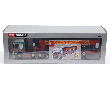WSI Models, 1:50 Scale, 02-2465, Scania S Highline I CS20H 6x2 Twin Steer + Curtain Side Trailer &ndash; 3 Axle, &ldquo;Olive