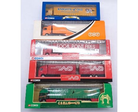 Corgi a boxed truck and trailer group to include; 59559 ERF Curtainside "C S Ellis Ltd." as well as others. Conditions appear