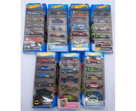 Mattel Hot Wheels a boxed five car multi packs group to include; Batman and Zombie sets as well as others. Conditions appear 