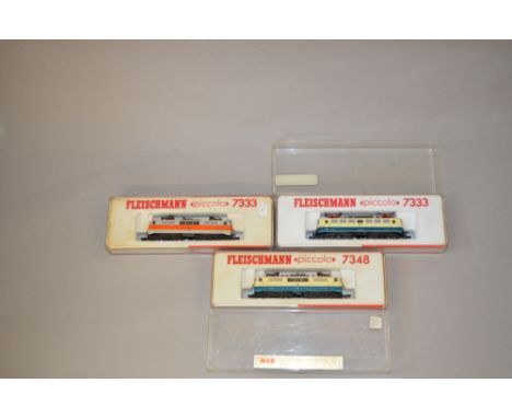 N Gauge. Fleischmann 3 x DB railways pantograph electric locomotives. VG in F/G boxes.