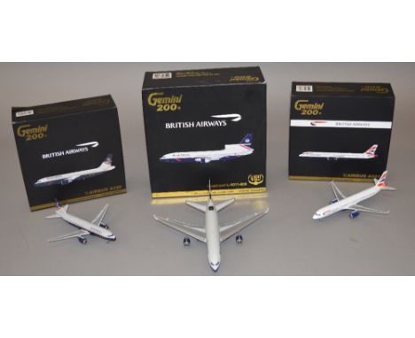 Gemini Jets 1:200 scale diecast aircraft. British Airways Airbus A321, Airbus A320 & Lockheed L-1011-500. All VG boxed.