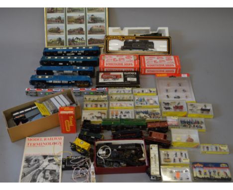 OO Gauge. Mixed lot. Includes a quantity of Noch / Bachmann figure sets, built Airfix kits, spare locomotive bodies, loco's f