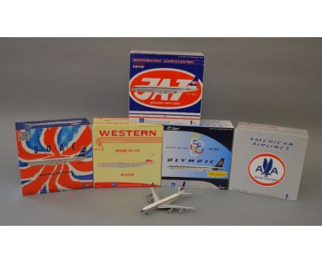 Inflight 200. 1:200 scale. Diecast aircraft. Includes BOAC Boeing 707-436, Western Boeing 707-320, Olympic Boeing 707-320, Am