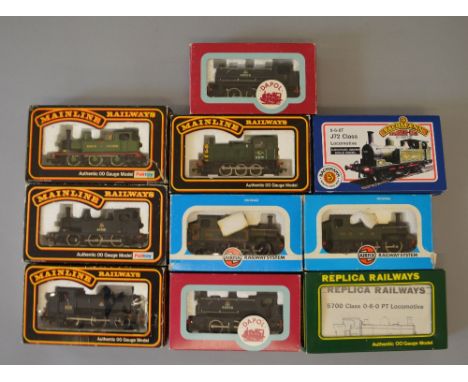 OO Gauge. Mainline, Bachmann, etc. 9 x tank locomotives, together with diesel shunter. Overall G in F/G boxes.(10)