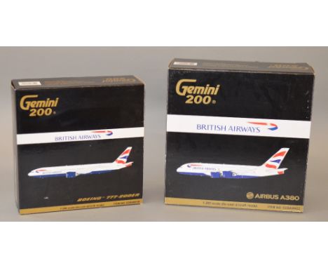 Gemini Jets 1:200 scale diecast. British Airways. Airbus A380 & Boeing 777-200ER. VG boxed.(2)