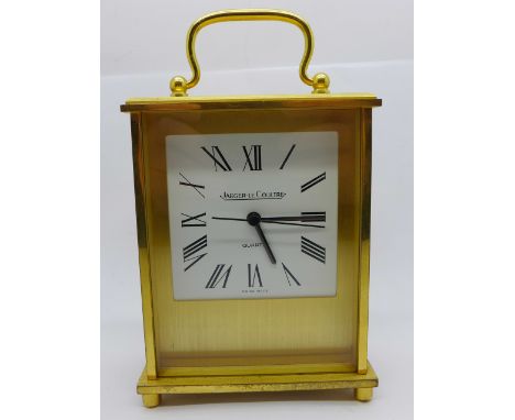 A Jaeger-LeCoultre quartz carriage clock, case back bears presentation plaque dated 1982 