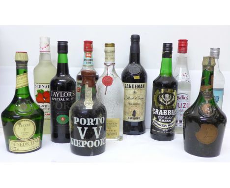 Eleven bottles of spirits including two Port 