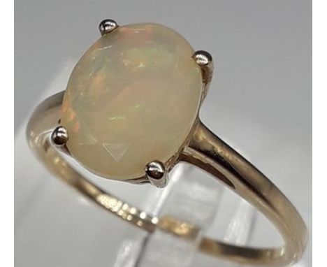 A 9ct gold and synthetic opal ring, 1.9g, P 