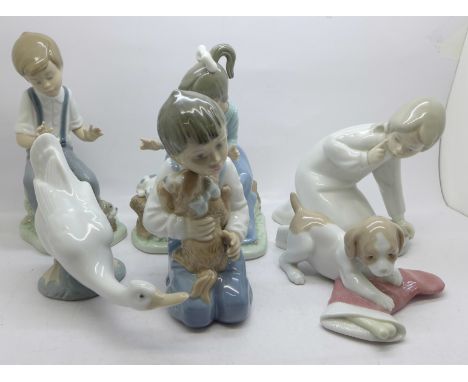 One Lladro and five Nao figures 