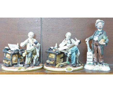 Three Capodimonte figures, Puppet Maker, Cobbler and Tramp, Cobbler a/f 