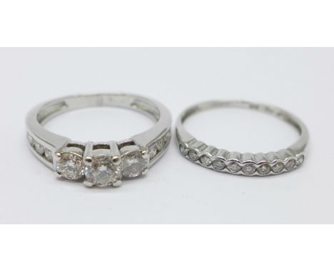 Two 18ct white gold bridal rings, 1.25carat total diamond weight, 4.7g, both K 