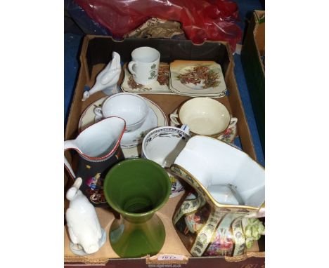 A quantity of china including Braithwaites fairy lusterware, Cumbria Jug, two Nao ducks, Doulton 1911 Coronation mug, Wedgwoo