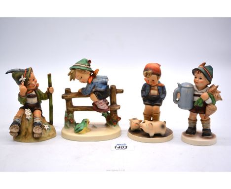 Four Goebel 'Hummel' figures including; Farm Boy, Retreat to Safety, etc.