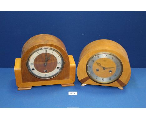 A three train Westminster chiming Mantle Clock and a two train Mantle Clock, both with pendulums and keys; one by 'Andrew, th