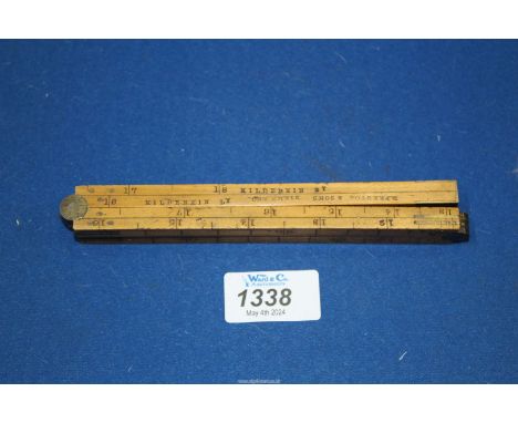A rarely found, folding barrel contents measuring dipstick, 24" long with various scales including "Barrel Ly", "Kilderkin St