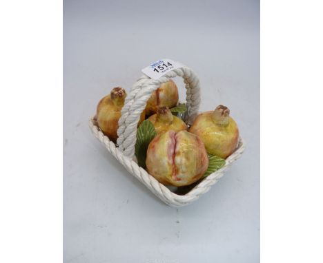 A ceramic lattice Basket with pomegranates, hand-made and painted in Italy.
