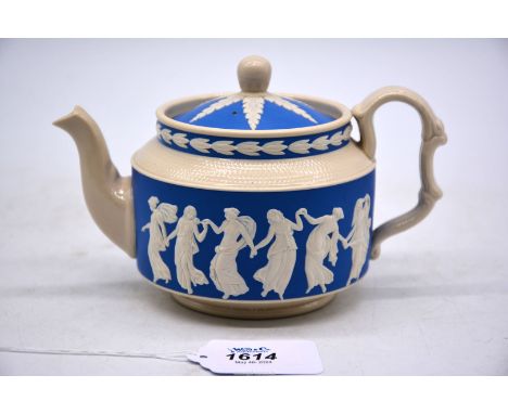 A Copeland late Spode blue Jasperware Teapot,