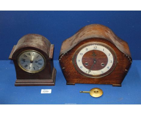 Two mantle clocks; a two train 'Andrew' clock with pendulum, plus another.