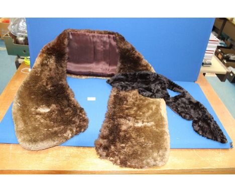 A lambswool Stole with maroon lining and button fastening, size large and dark brown Collar and Lapels front hook fastening, 