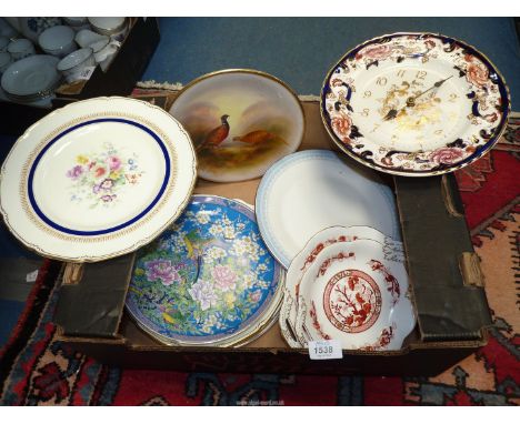 A quantity of dinner and display Plates including Coalport, Royal Doulton, oriental, etc. plus a Masons "Mandalay" wall Clock