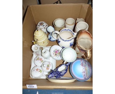 A quantity of china including; Burleigh 'Calico' creamer, Martin Homer Studio Pottery mug and plate,  Bridgewater 'Blue Hens'