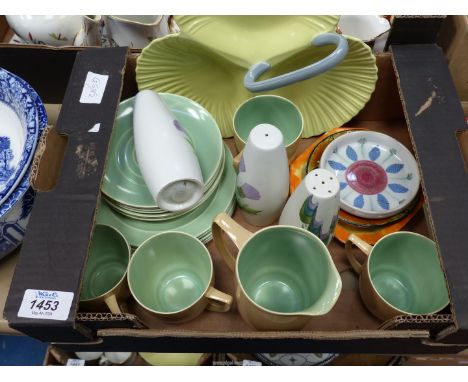 A quantity of china to include; a part Branksome coffee set, Poole 'Beetle' trinket dish, pottery salt & pepper, a three side