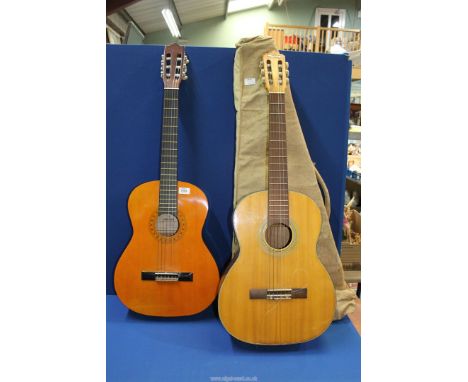 A Lorenzo Guitar in a canvas case and a Hohner "Concerta" guitar, a/f.