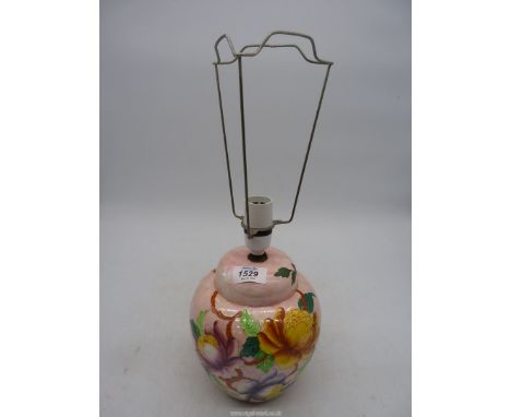 A Maling floral table lamp, lusterware (needs rewiring) 10" tall.