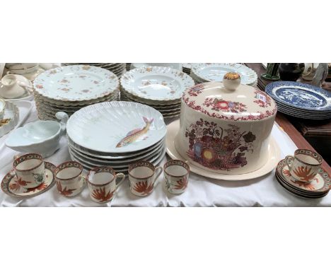 A Mason's large "Fruit Basket" stilton dish with domed cover; a French porcelain shell shaped fish service, 7 pieces; a Japan