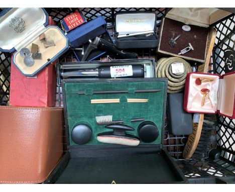 An "Otis King Calculator Model K"; a selection of boxed cufflinks; a manicure set; etc.