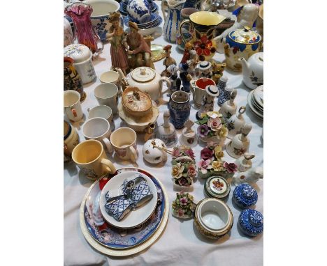 A Victorian bisque group:  courting couple; a Victorian Crown Devon teapot; a selection of miniature and decorative china; Ro