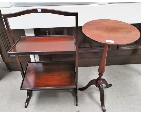 A 19th century circular mahogany wine table; a folding 2 tier mahogany cake stand / fire screen 