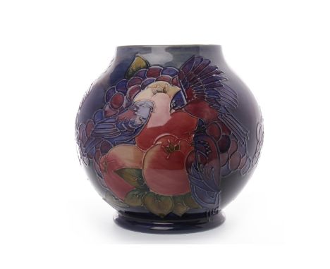 CONTEMPORARY MOORCROFT 'BLUE FINCHES' PATTERN VASEimpressed and painted marks to base, candlestick date cipher for 1992, of o
