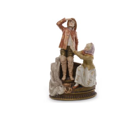 EARLY 20TH CENTURY ERNST WAHLISS FIGURE GROUP OF FISHERMAN AND HIS WIFEAustrian, ceramic, impressed and painted marks to base