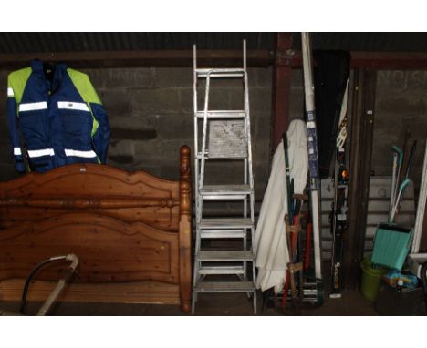 An aluminium three way combination ladder and a set of aluminium folding steps