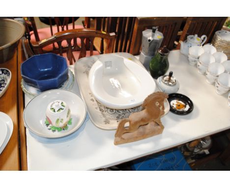 A meat plate, a bed pan, Royal Worcester dish, various other decorative china 