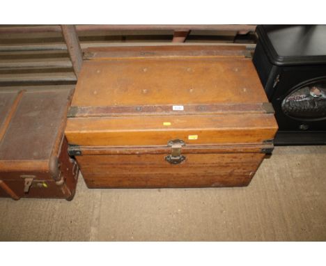 A wooden bound Japanned tinned trunk