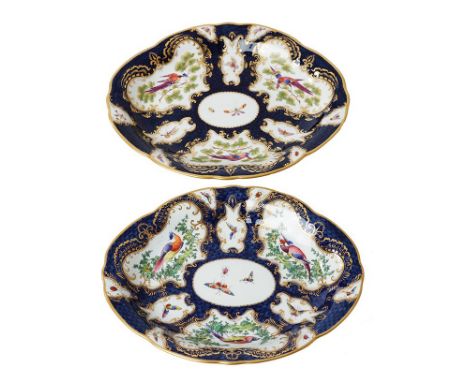 A FINE PAIR OF WORCESTER DR WALL PORCELAIN DISHES, CIRCA 1780 Of oval form A FINE PAIR OF WORCESTER DR WALL PORCELAIN DISHES,