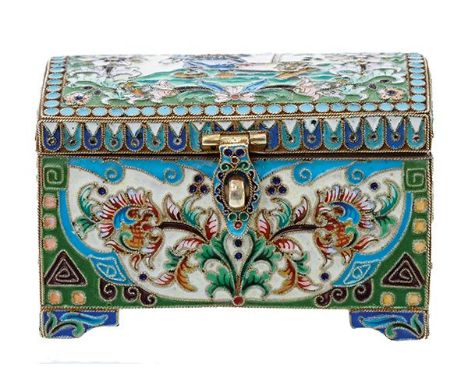 A RUSSIAN GILT SILVER ENAMEL AND CLOISONNE BOX A RUSSIAN GILT SILVER ENAMEL AND CLOISONNE BOX, CIRCA 1910 Of casket form with