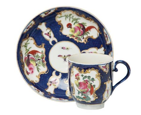 A WORCESTER DR WALL PORCELAIN CUP AND SAUCER A WORCESTER DR WALL PORCELAIN CUP AND SAUCER, CIRCA 1768 WITH A WORCESTER DR WAL