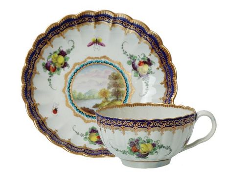 A RARE WORCESTER DR WALL PORCELAIN DALHOUSIE CUP & SAUCER A RARE WORCESTER DR WALL PORCELAIN DALHOUSIE CUP  &  SAUCER, CIRCA 