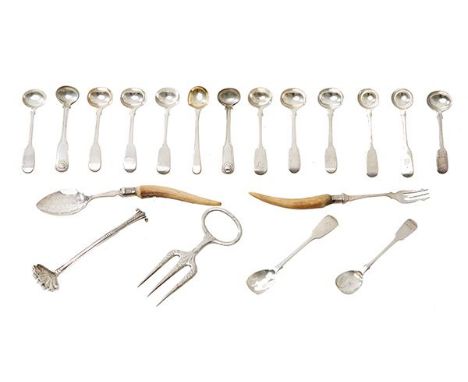 A COLLECTION OF THIRTEEN GEORGIAN AND LATER SILVER CONDIMENT SPOONS Together... A COLLECTION OF THIRTEEN GEORGIAN AND LATER S