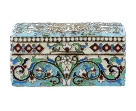 A RUSSIAN GILT SILVER ENAMEL AND CLOISONNE BOX, CIRCA 1910 Of rectangular form A RUSSIAN GILT SILVER ENAMEL AND CLOISONNE BOX