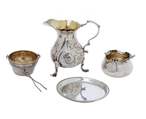 A GEORGE II SILVER CREAMER BY JOHN PAYNE, LONDON 1750 Together with a French... A GEORGE II SILVER CREAMER BY JOHN PAYNE, LON