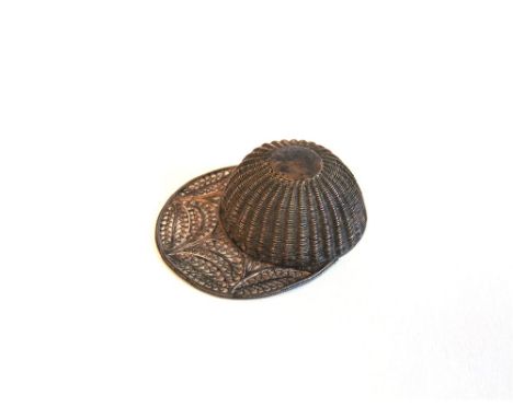 A RARE GEORGE III SILVER FILIGREE JOCKEY CAP CADDY SPOON probably by Samuel Pemberton, Birmingham, circa 1800, basket weave c