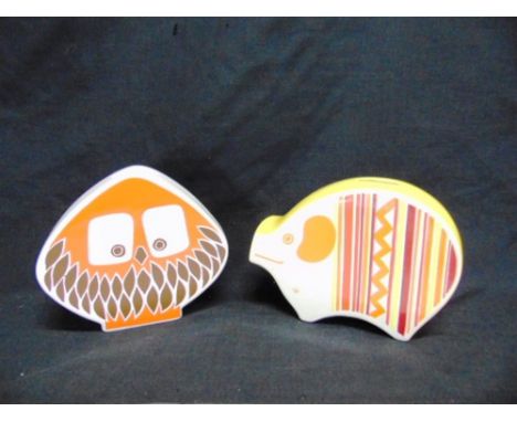 TWO NOVELTY CARLTONWARE PIGGY BANKS,  modelled as a stylised owl 12.5cm high and pig 11.5cm high, each with plastic stopper t