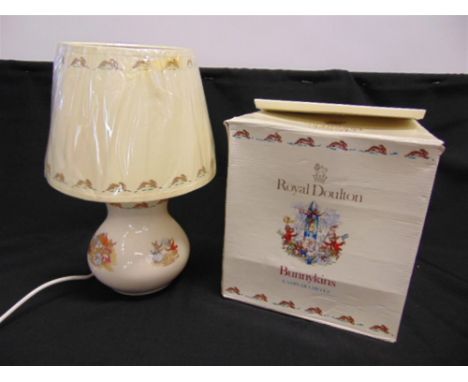 A BOXED ROYAL DOULTON 'BUNNIKINS' TABLE LAMP AND SHADE, 34cm high overall